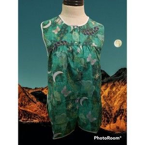 Vintage Y2K Amerimark Apron Vest Button Up Pockets Green Butterfly Moon Floral S